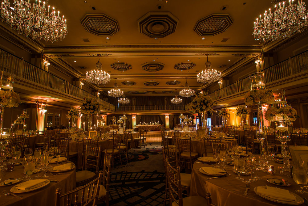 Drake Hotel Chicago wedding reception tables with decor