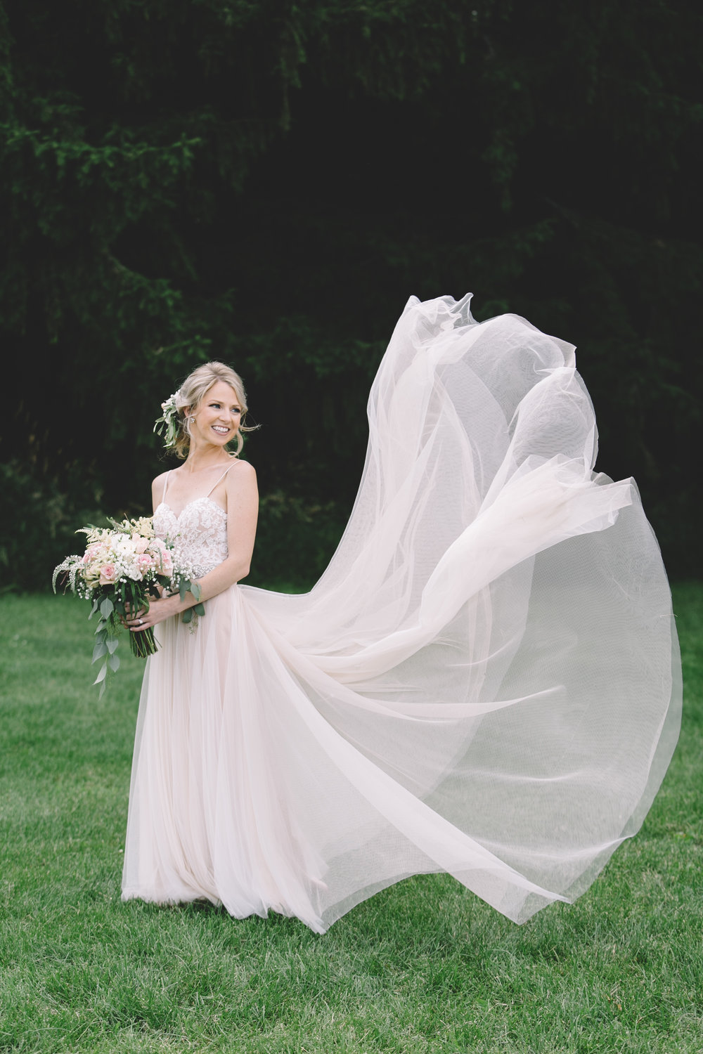 bride with tulle gown
