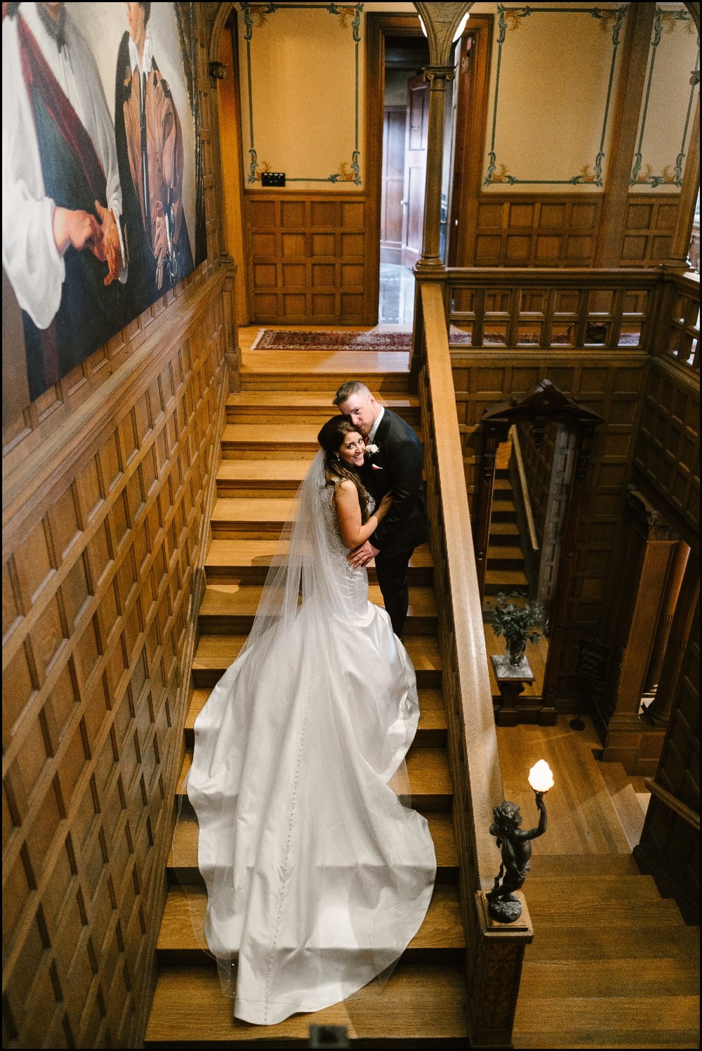  bride and groom at the Van Dusen Mansion 