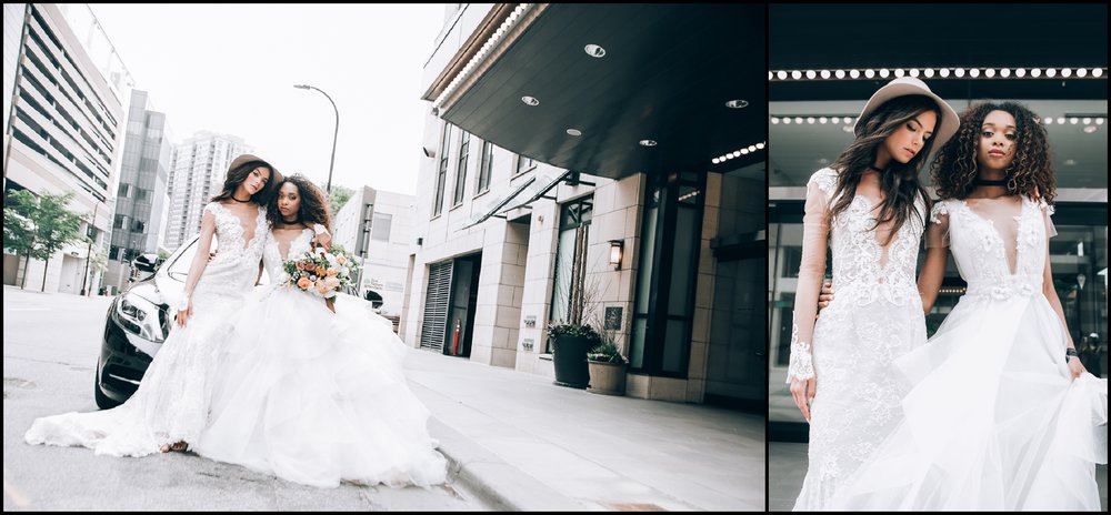 two brides outside the Hotel Ivy in Minneapolis 