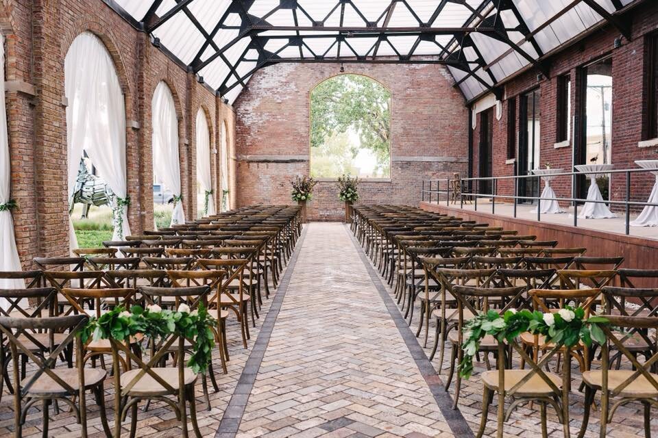 Wedding ceremony set in the The Sculpture Garden at Bridgeport Art Center in Chicago