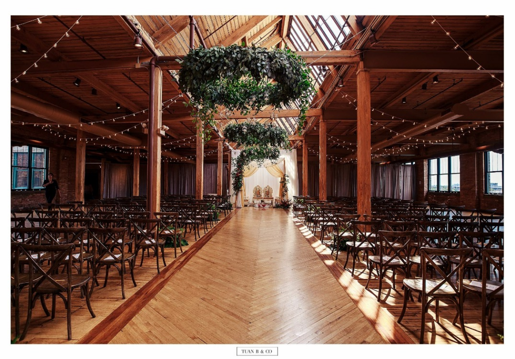 Indoor wedding ceremony at Skyline Loft