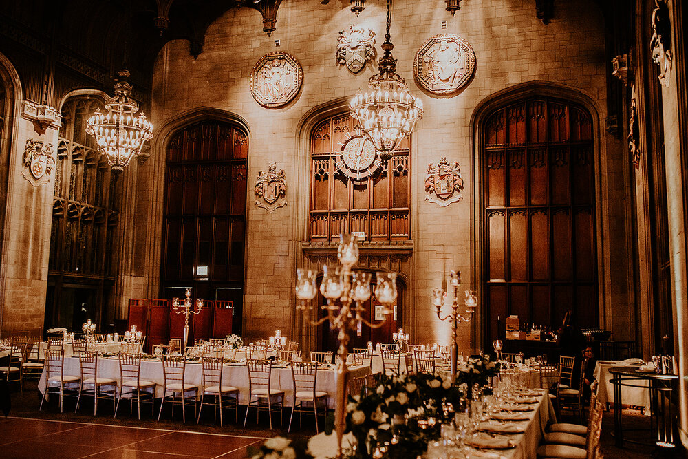 Elegant wedding reception in Cathedral Hall at the University Club Chicago