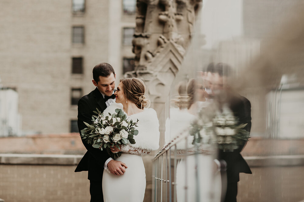 Wedding portraits on Chicago rooftop