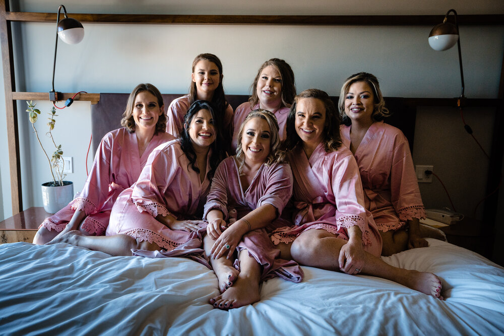 Bridal party getting ready at south congress hotel wedding