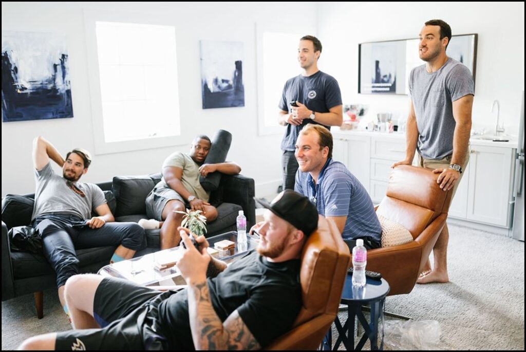 Groomsmen in suite before Hutton House wedding