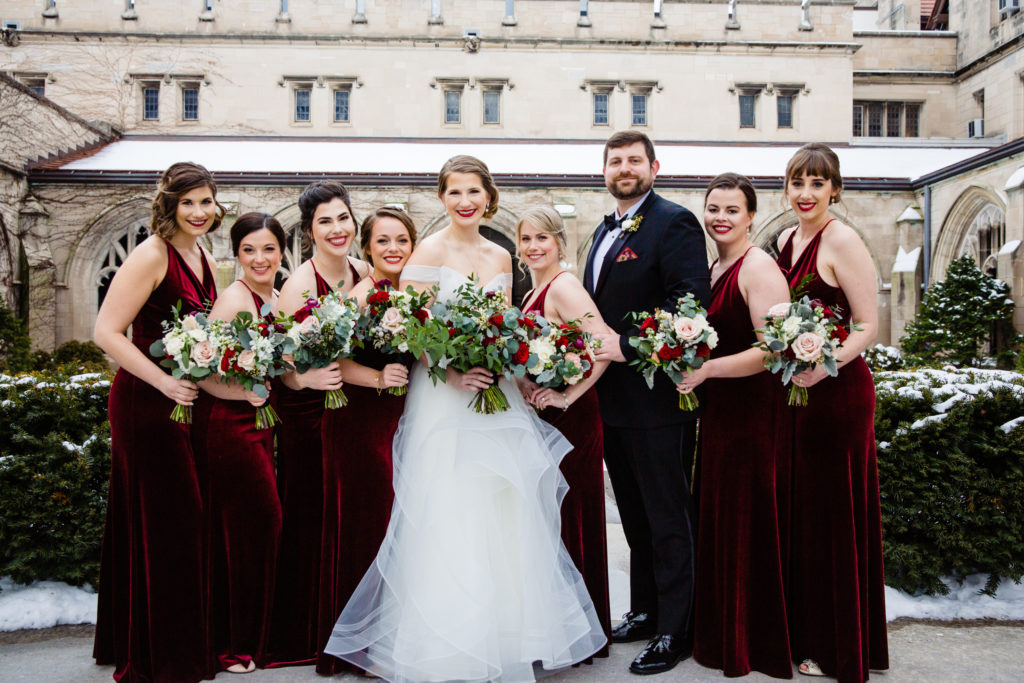 Red Velvet Bridesmaid Dresses for Chicago Winter Wedding 
