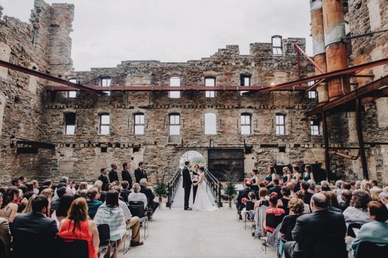 Outdoor reception at Mill City Museum wedding venue
