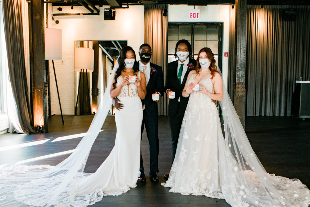 Couples wearing masks at the Dalcy wedding Chicago inspiration photoshoot