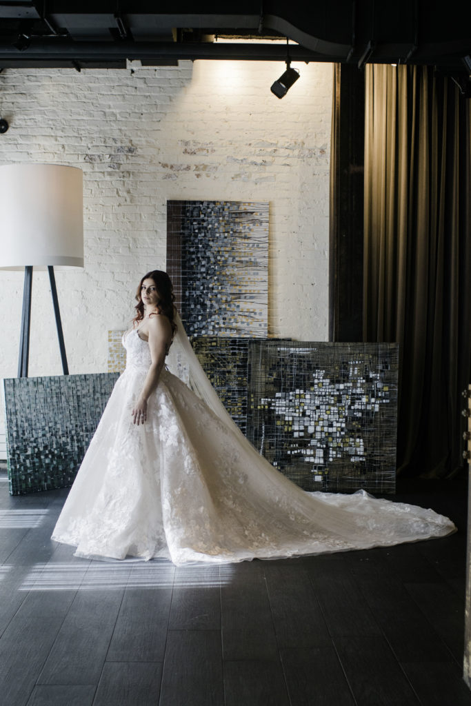 Bridal ballgown dress with train at the Dalcy wedding Chicago inspiration photoshoot