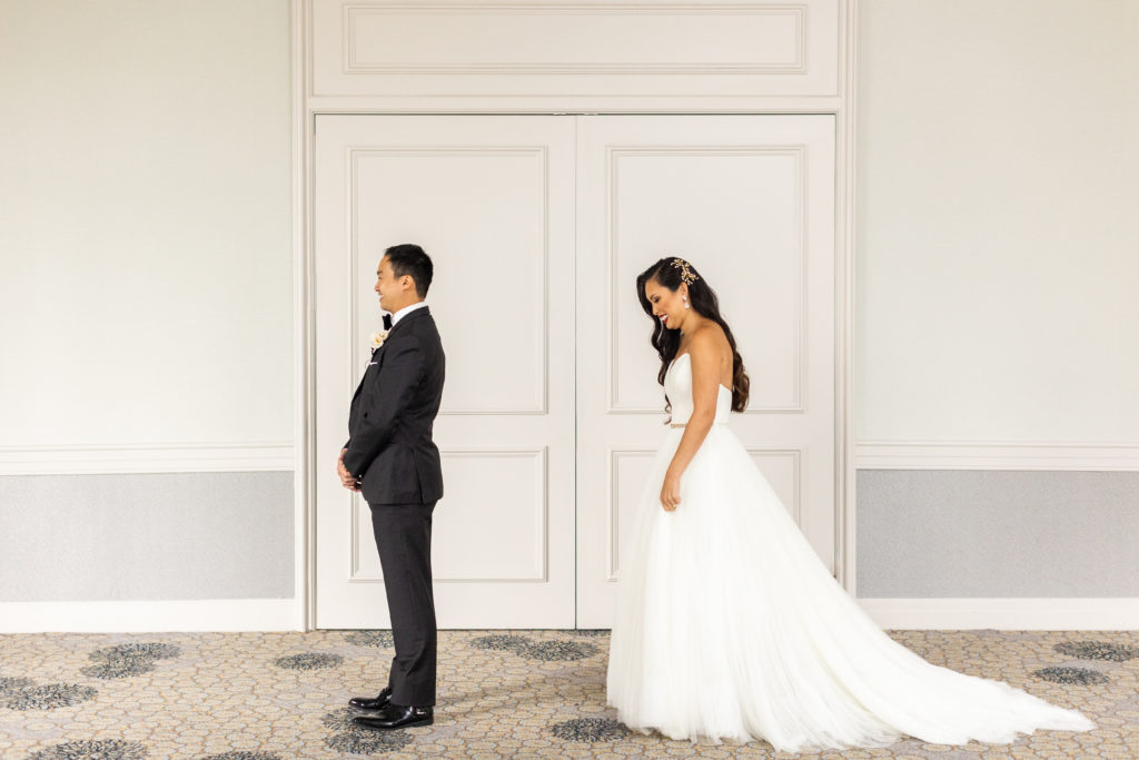 Bride & Groom's first look before Fairmont Hotel Chicago wedding