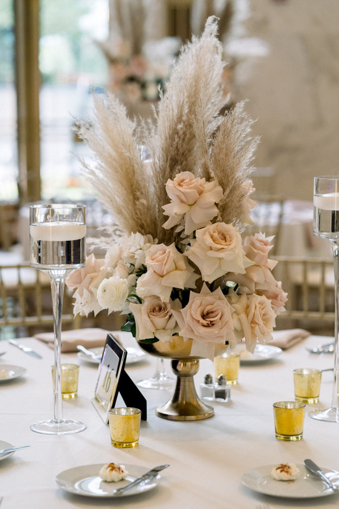 Wedding table centerpiece by Kehoe Designs at The Old Post Office Chicago wedding venue