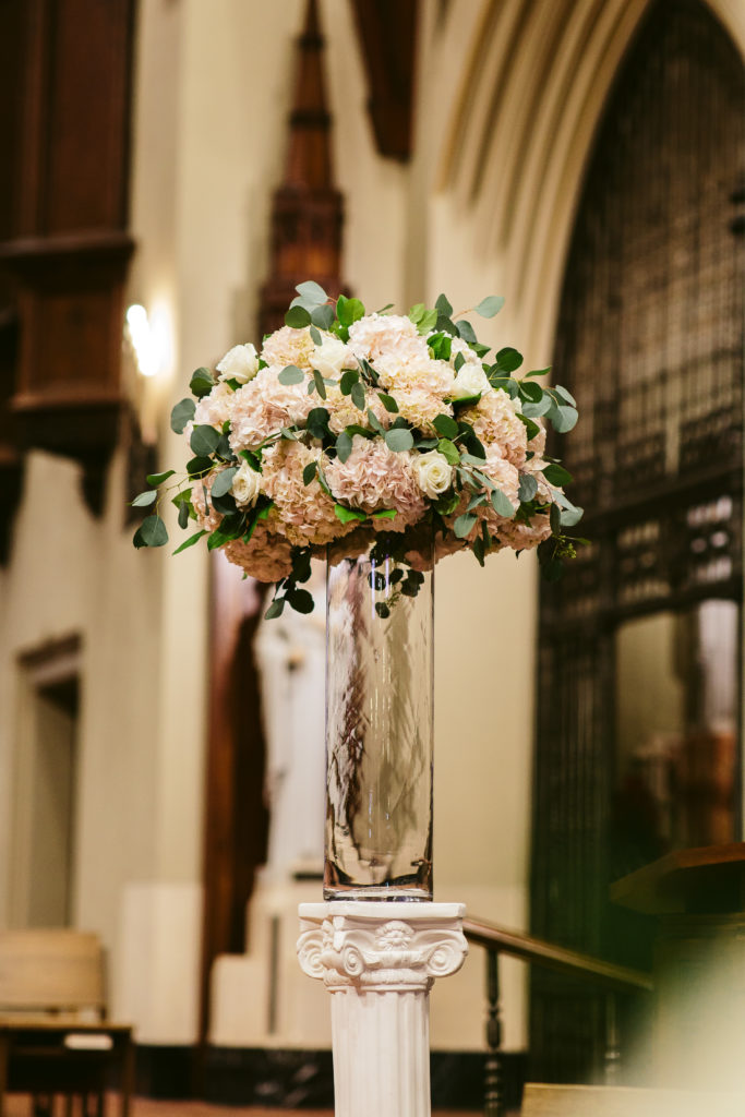 Florals at church wedding ceremony