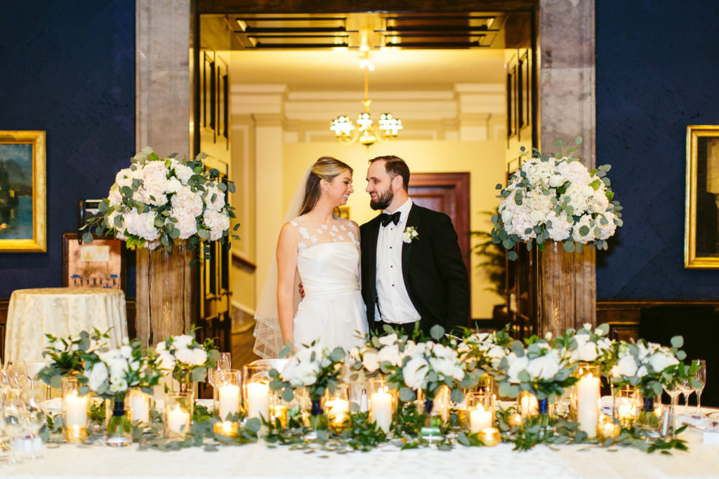 Bride and groom at their at the Union League Club of Chicago wedding reception