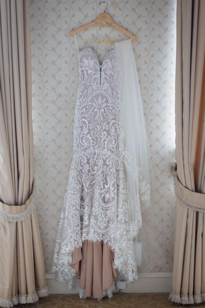 Wedding dress hanging at the Drake Hotel