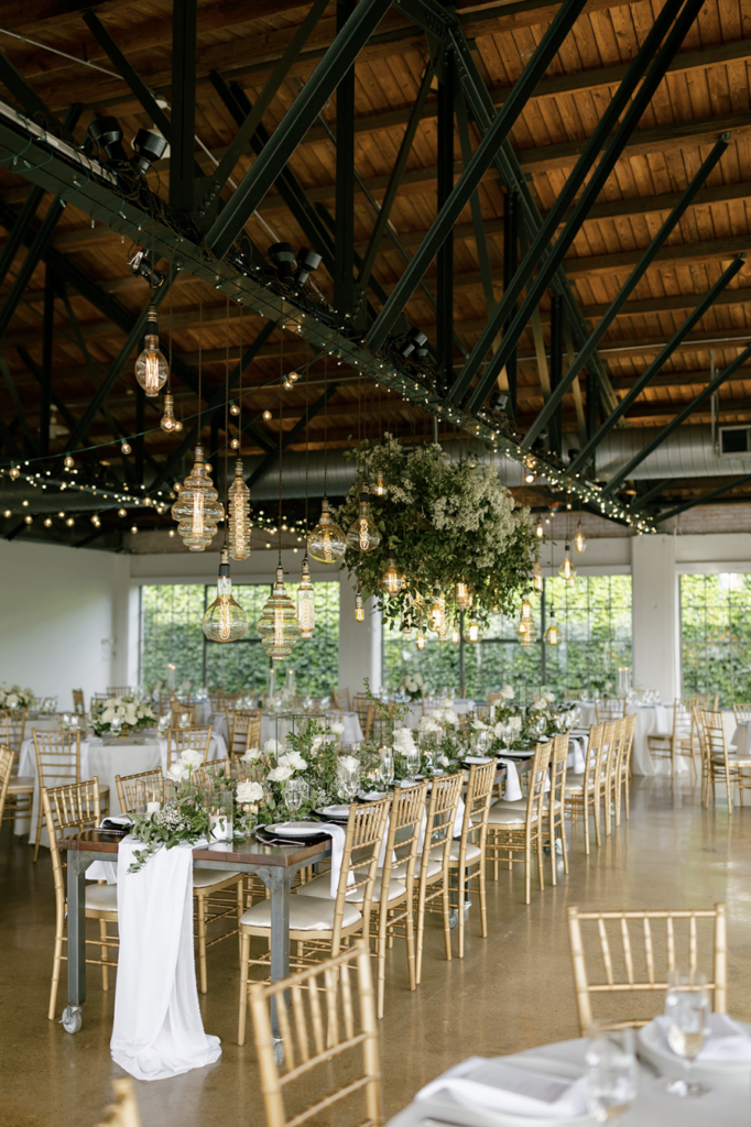 indoor wedding reception at the Dallas Arboretum