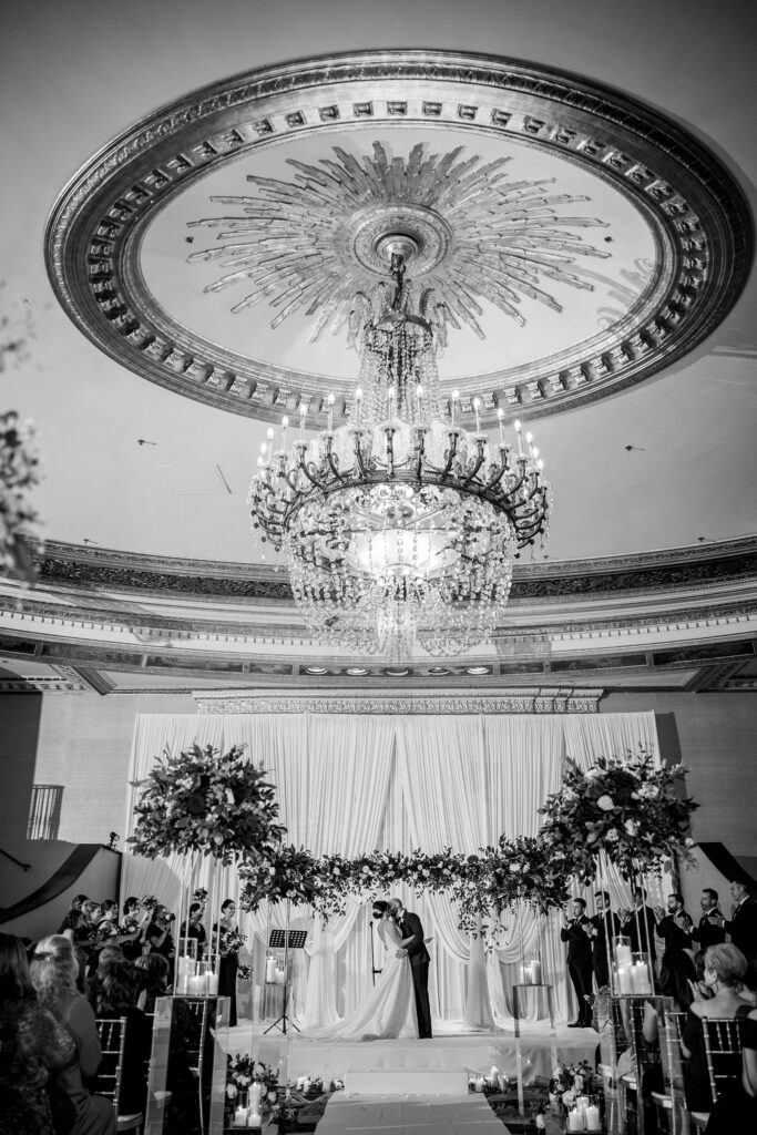 Grand Ballroom wedding ceremony black and white