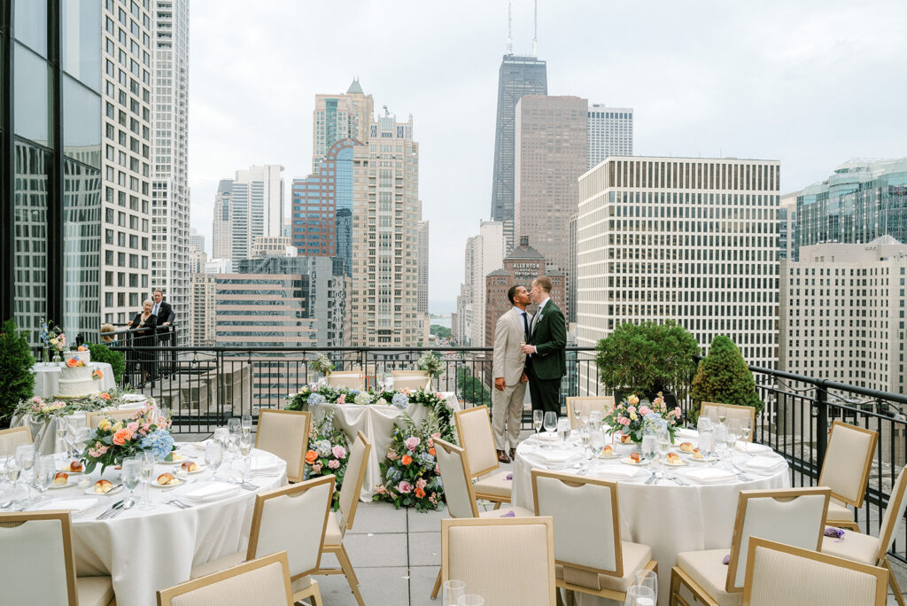 sweetheart table wedding reception layout on Chicago rooftop