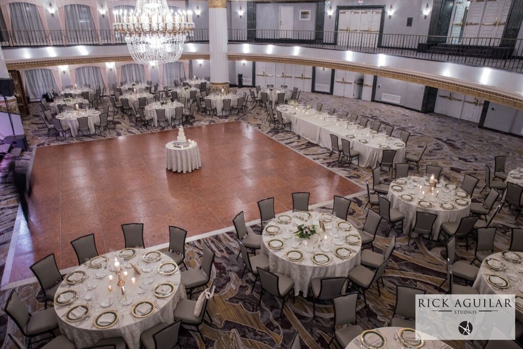 Dance floor with wedding cake in Grand Ballroom