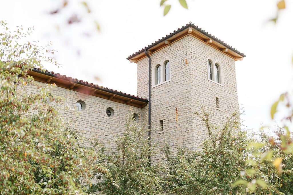 La Saletta wedding reception hall stone building that adjoins the tower of dreamers