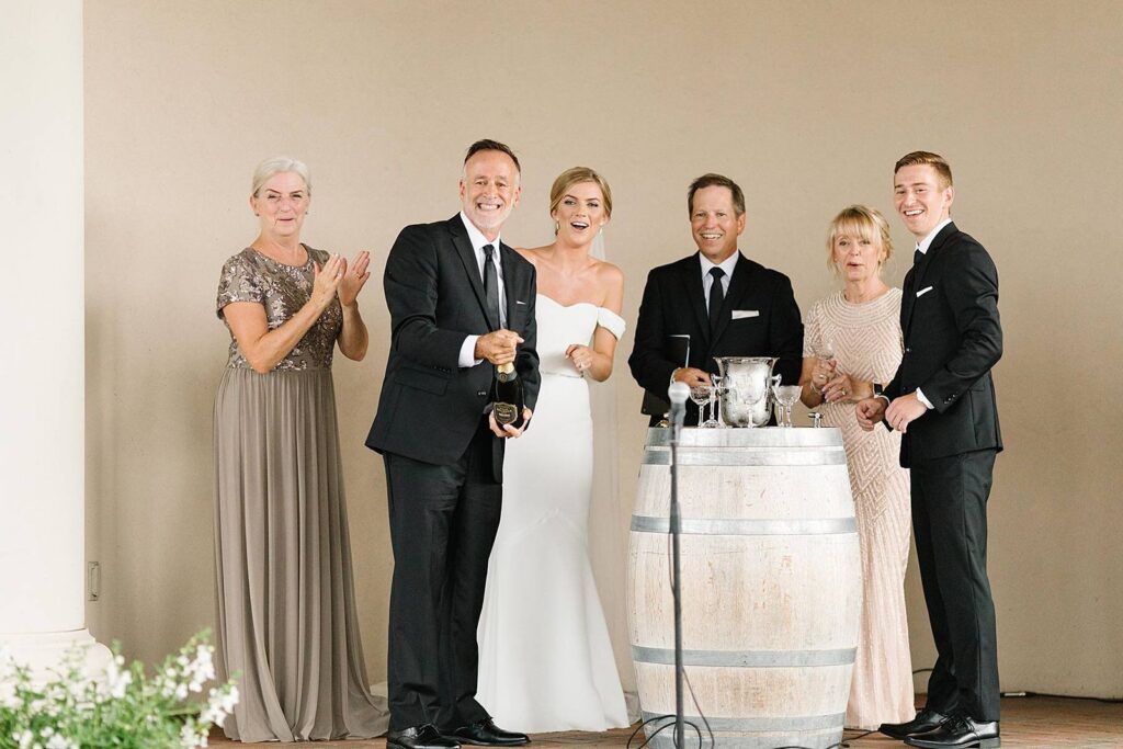 Champagne celebration at a wedding ceremony in The Vineyard Pavilion