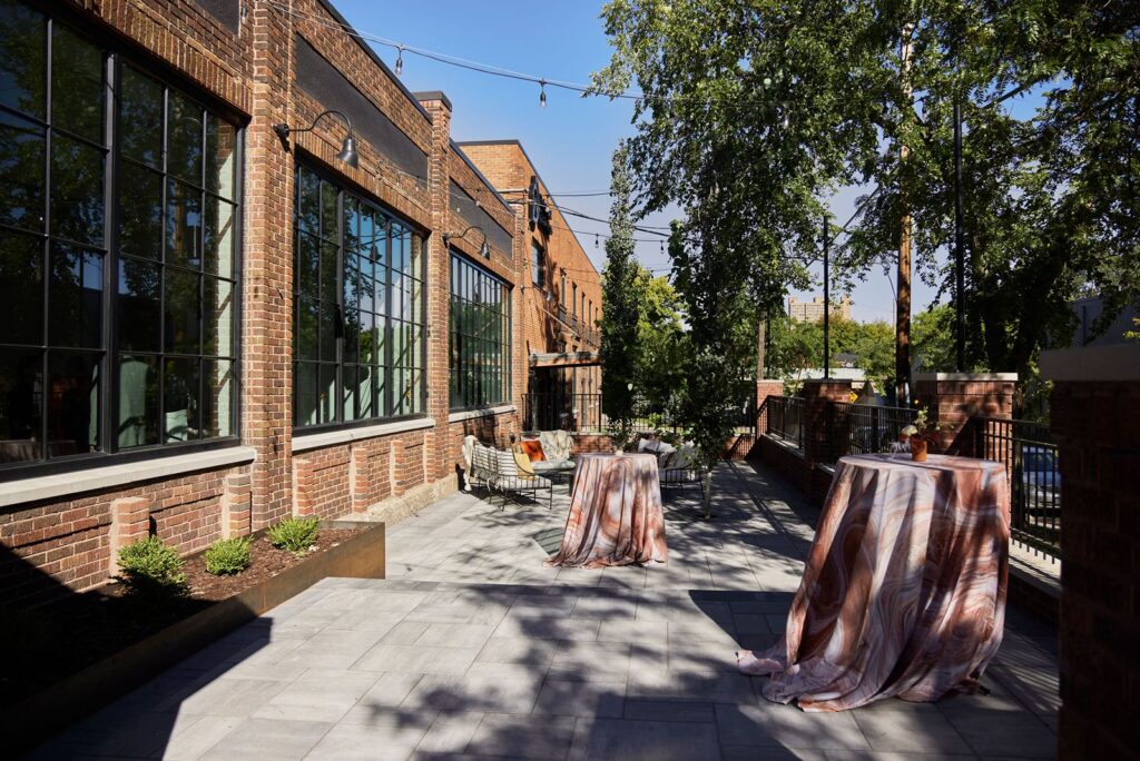 Outdoor cocktail reception space at The Whim Minneapolis