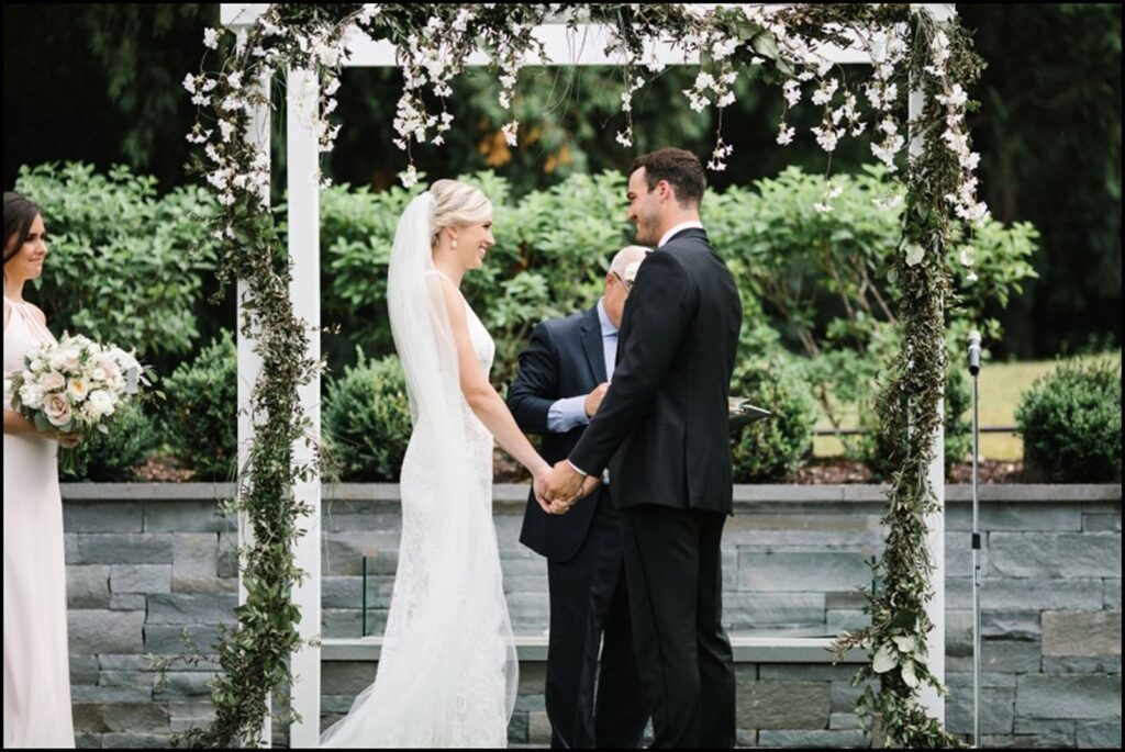 Outdoor wedding ceremony in a garden